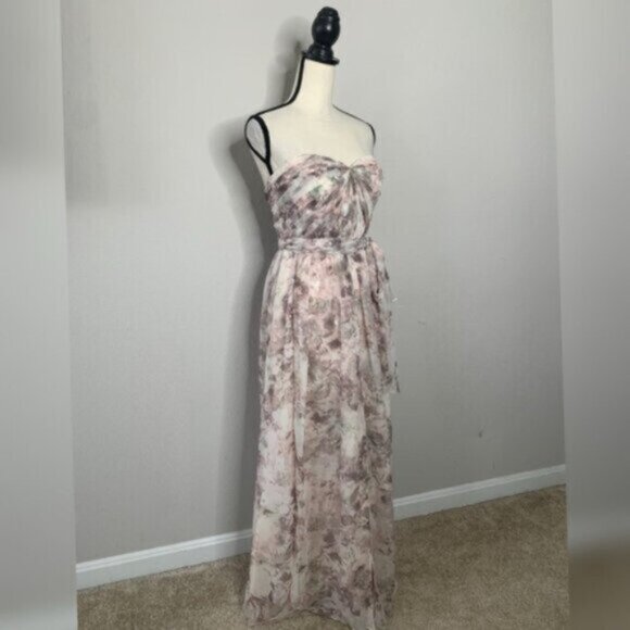 Jenny Yoo Strapless Sweetheart Floral Chiffon Maxi Gown - Picture 3 of 16